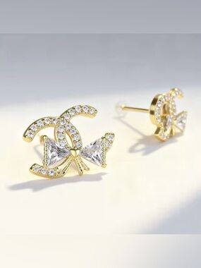 Macy's Gold-Tone Crystal Logo Bow Stud Earrings
